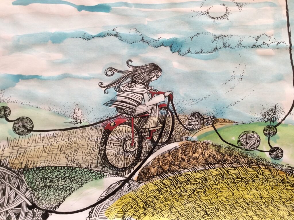 Cual camino_ 28x21 tinta china y color Cual camino?/ Técnica: tinta china / Medidas: 28 cm x 21 cm