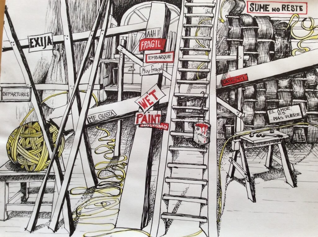 El taller Técnica: tinta china y color Medidas: 28 cm x 21 cm El taller Técnica: tinta china y color Medidas: 28 cm x 21 cm