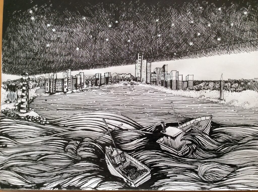 Tormenta / Técnica: tinta china/ Medidas: 28 cm x 21 cm Tormenta / Técnica: tinta china/ Medidas: 28 cm x 21 cm